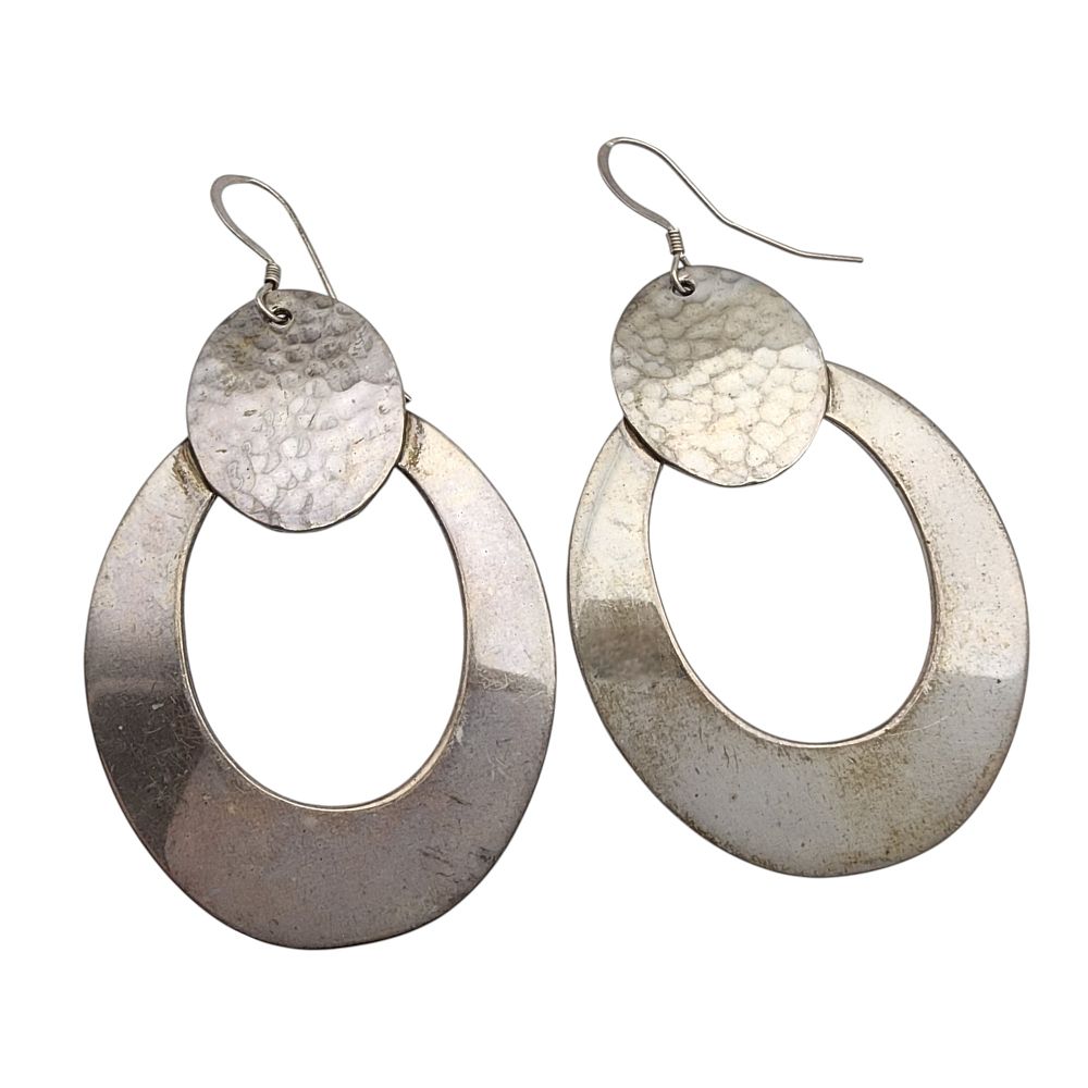 Lot 549: Mexico Sterling Hammered Dangle Earrings