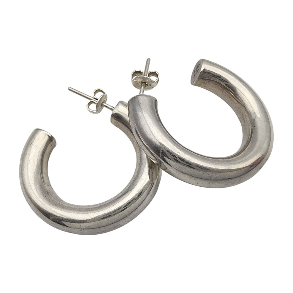 Lot 552: Mexico Sterling Hollow Form Hoop Earrings