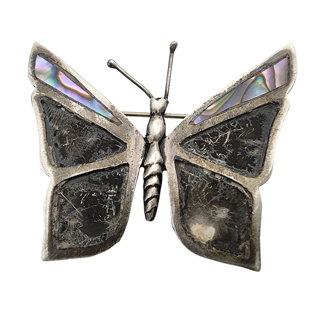 Lot 553: Vintage Mexico Sterling Abalone Inlay Butterfly Brooch