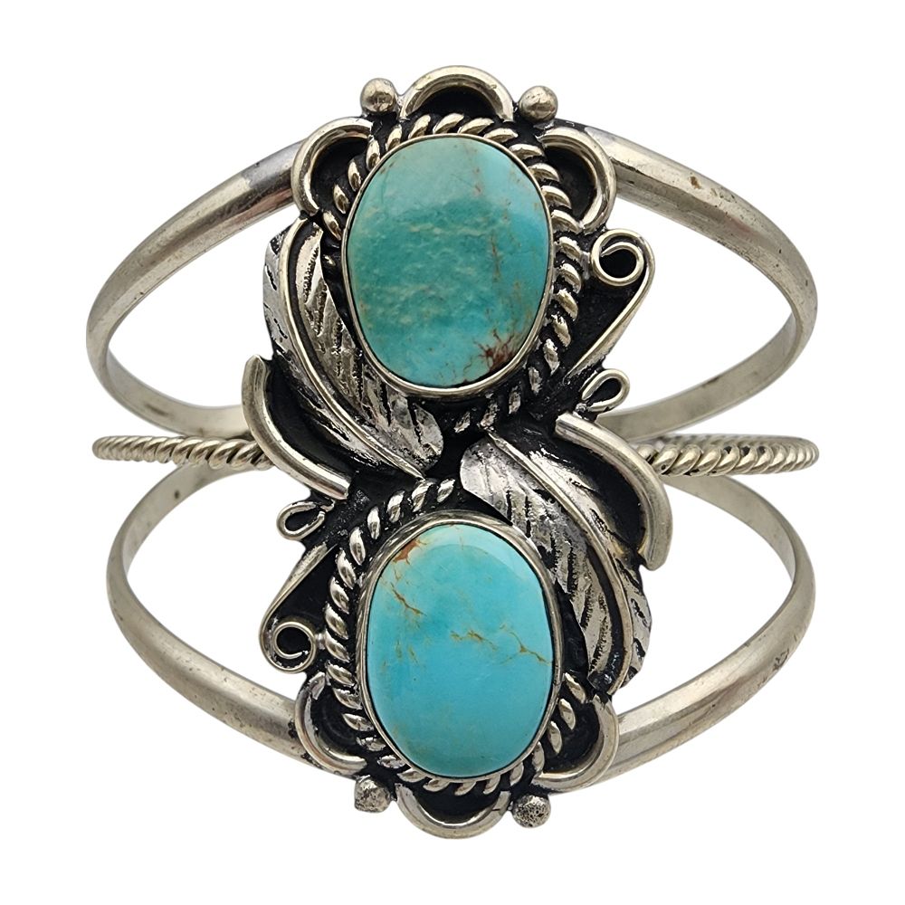 Lot 556: Mexico Sterling Turquoise Cuff Bracelet