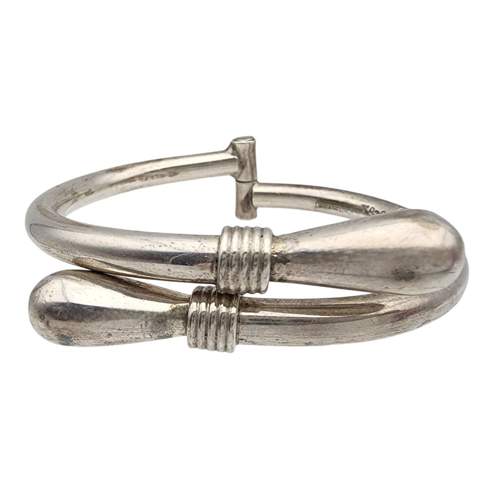 Lot 573: Vintage Taxco Mexico Sterling Bypass Hinge Bangle Bracelet