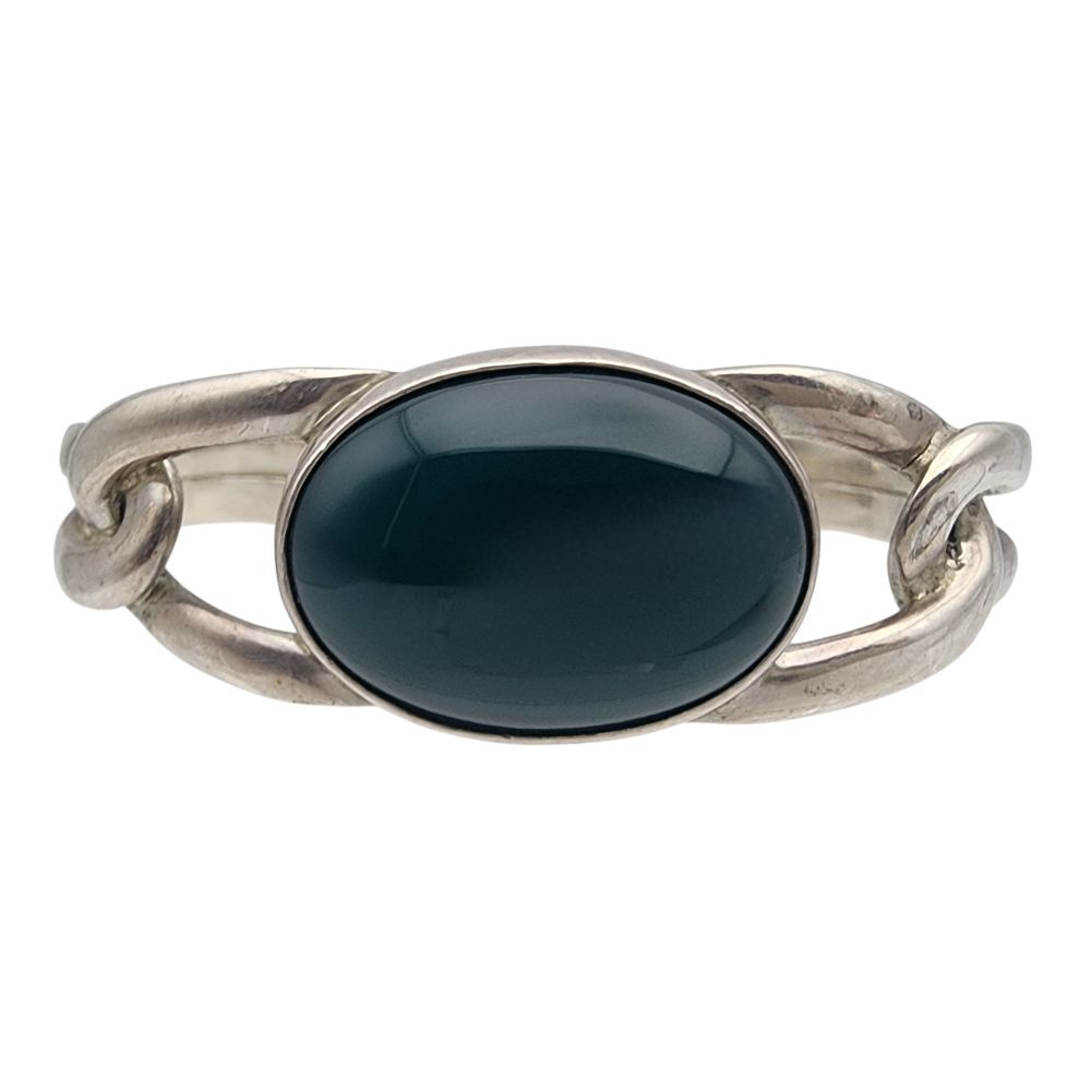 Lot 577: Taxco Mexico Sterling Green Onyx Cuff Bracelet
