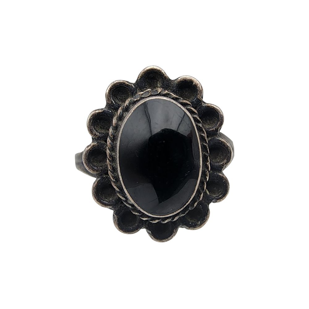 Lot 582: Mexico Sterling Onyx Ring Sz 5