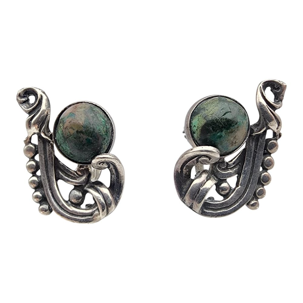 Lot 588: Vintage Mexico Sterling Chrysocolla Swirl Earrings