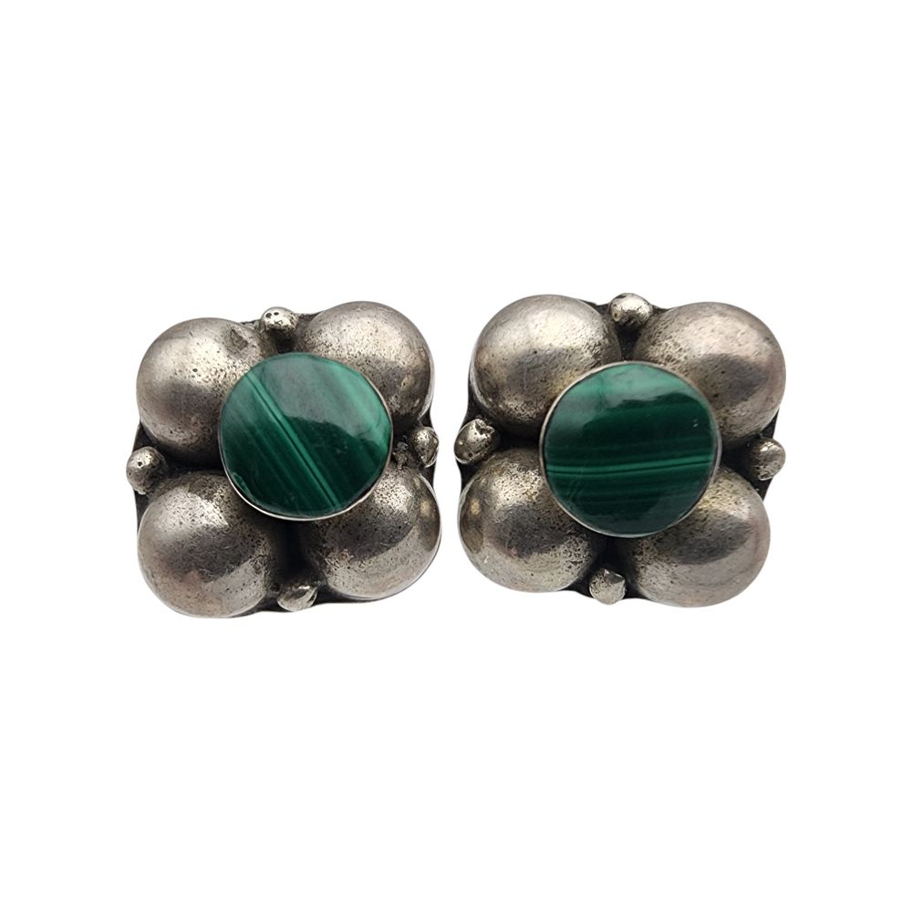 Lot 597: Mexico Sterling Malachite Earrings