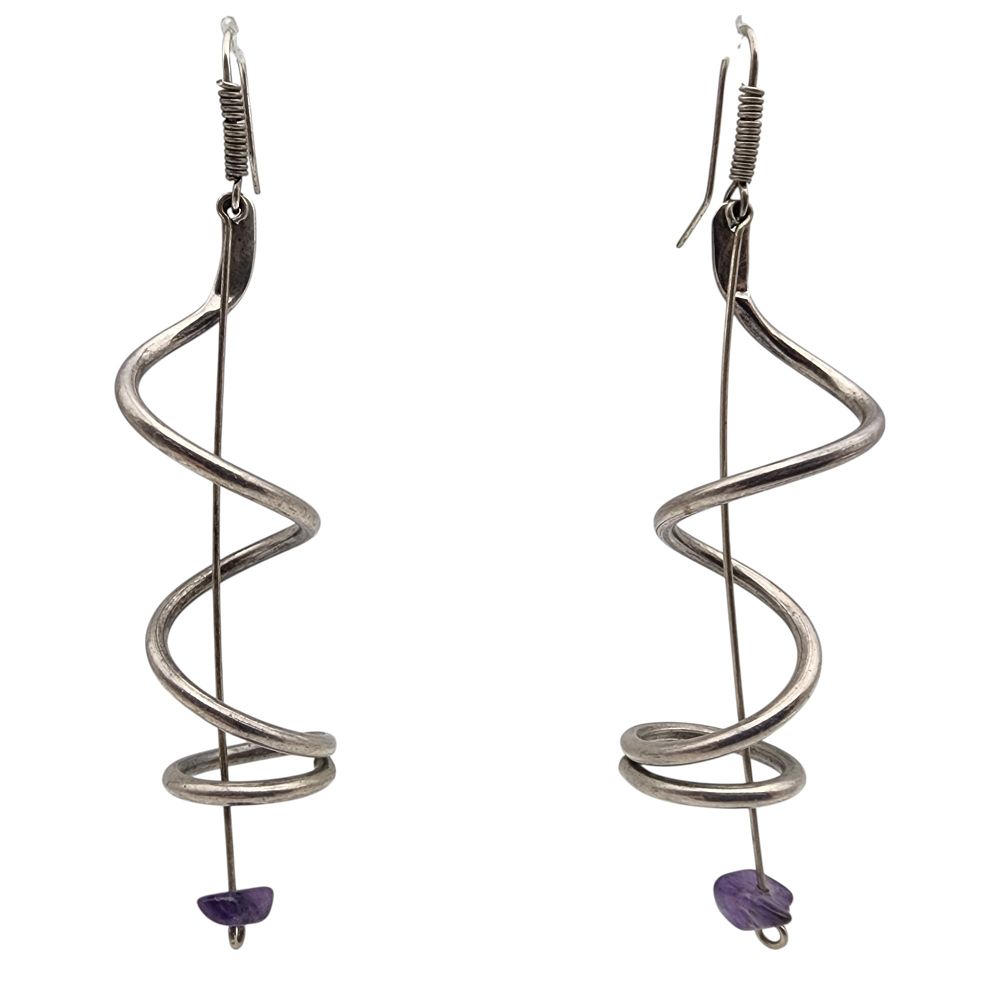 Lot 599: Mexico Sterling Amethyst Spiral Helix Earrings