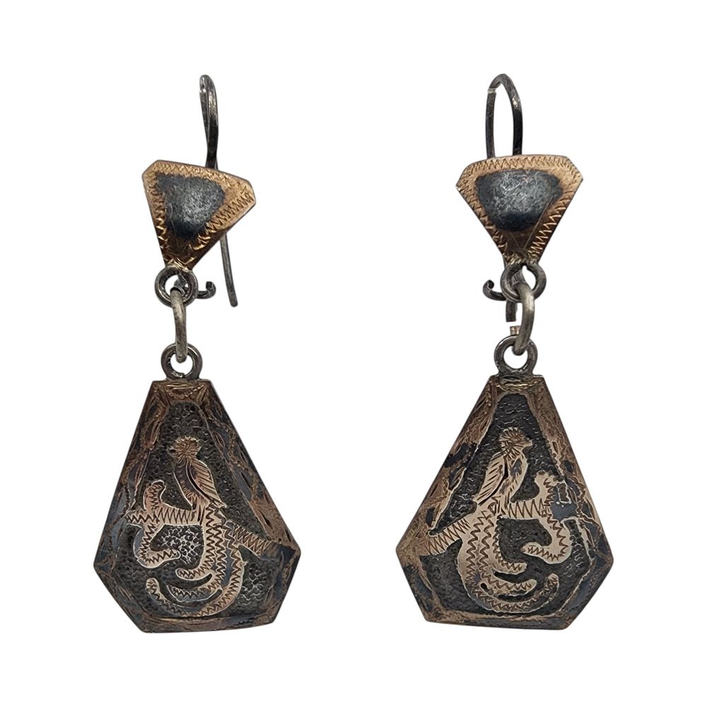 Lot 602: Signed Vintage Guatemala Silver Quetzal Dangle Earrings