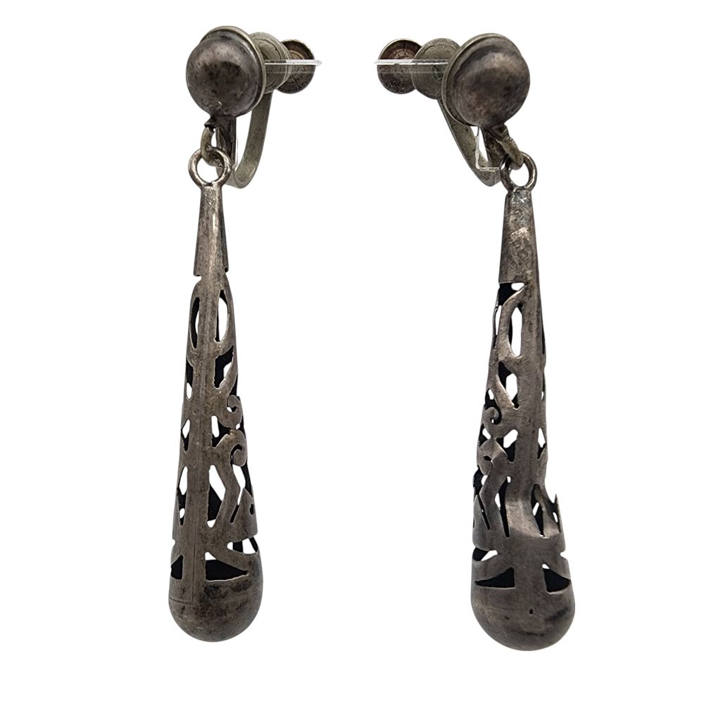 Lot 606: Signed Mexico Sterling Cut Out Scroll Earrings