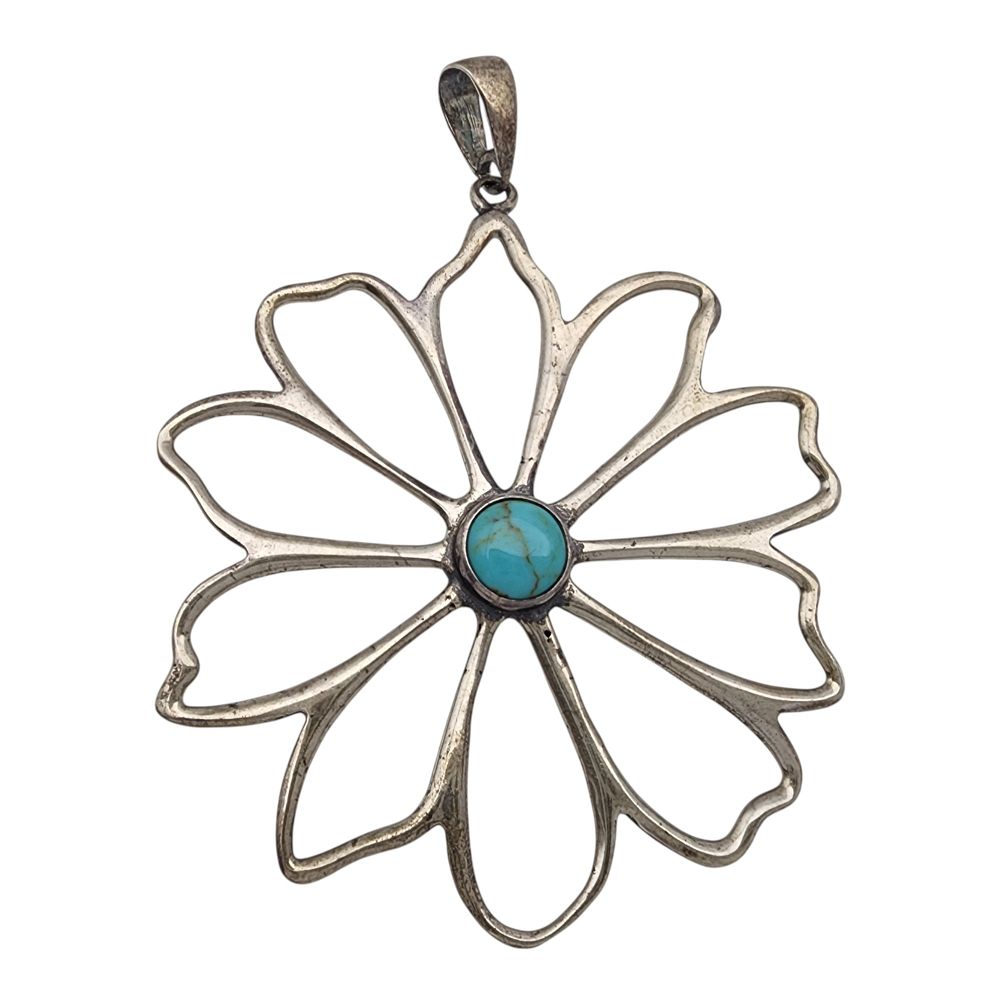 Lot 608: Mexico Sterling Large Flower Pendant