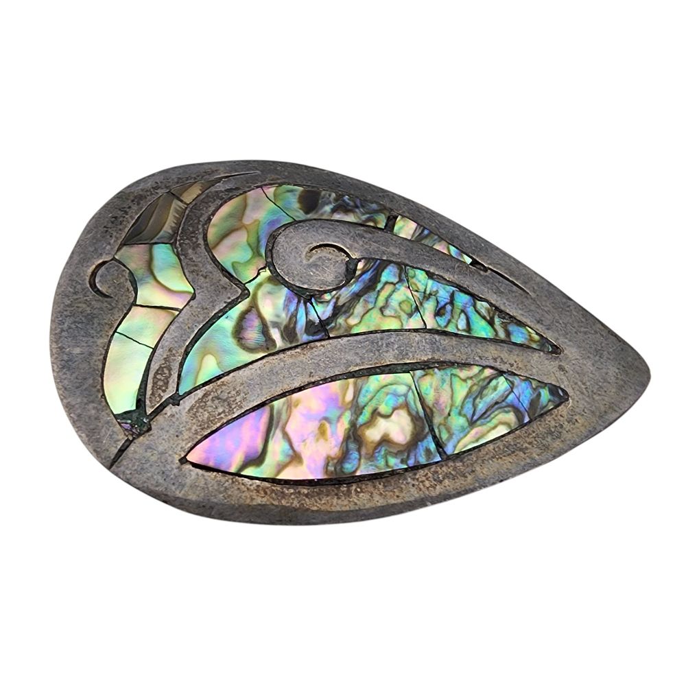 Lot 614: Signed EGL Sterling Abalone Inlay Leaf Brooch