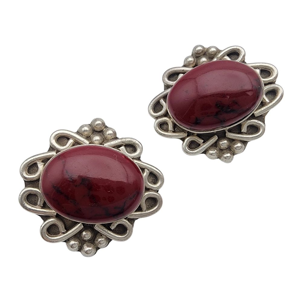 Lot 618: Taxco Mexico Sterling Red Jasper Earrings