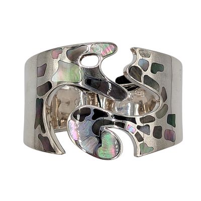 Guess Sterling Silver Abalone Pebbled Inlay Cuff Bracelet. Guess Sterling Silver, Abalone 