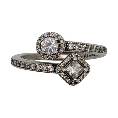 Pandora Sterling Silver CZ Square Circle Adjustable Ring. Pandora Sterling Silver, CZ Square 