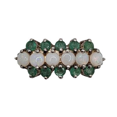Dina Crown Sterling Silver Emerald Opal Row Ring. Dina Crown Sterling Silver, Emerald, Opal Row 