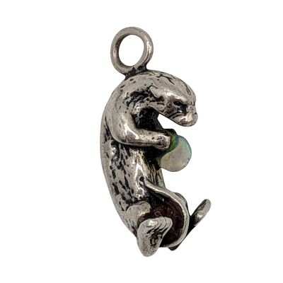 Sterling Silver Opal Otter Drop Pendant. Sterling Silver, Opal Otter Drop Pendant. Unsigned. 4.7g