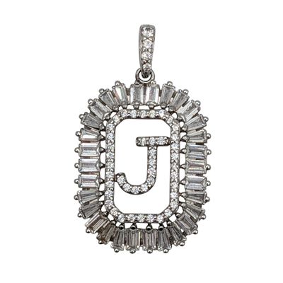 Signed Sterling Silver CZ Oval J Initial Pendant. Signed Sterling Silver, CZ Oval J Initial 