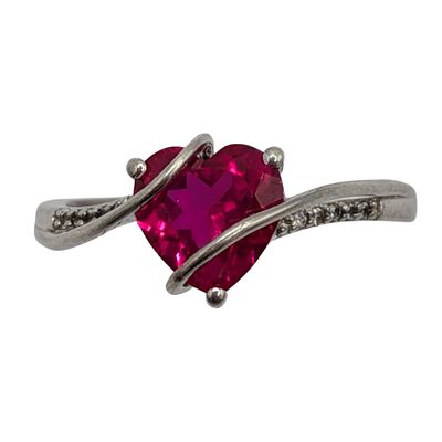 Signed Sterling Silver Ruby Topaz Heart Ring. Signed Sterling Silver, Ruby, Topaz Heart Ring. 
