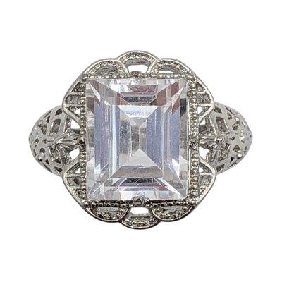 Sterling Silver CZ Filigree Statement Ring. Sterling Silver, CZ Filigree Statement Ring. Size 