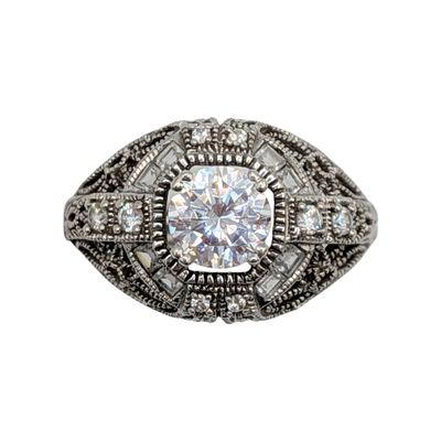 Meda Sterling Silver CZ Filigree Statement Ring. Meda Sterling Silver, CZ Filigree Statement 