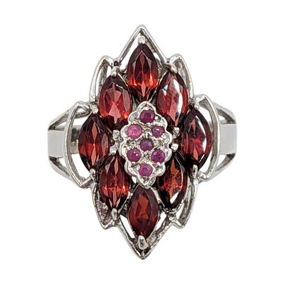 Sterling Silver Ruby Garnet Marquise Cluster Ring. Sterling Silver, Ruby, Garnet Marquise 