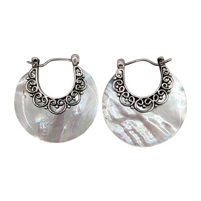 Merai Sterling Silver Mother of Pearl Hoop Earrings. Merai Sterling Silver, Mother of Pearl Hoop 