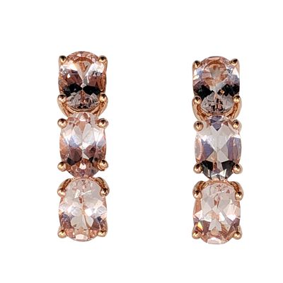 Signed Rose Gold Over Sterling Silver Rose Quartz Huggie Earrings. Signed Rose Gold Over 