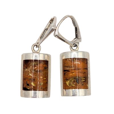 New Polish Sterling Silver Amber Geometric Drop Earrings. New Polish Sterling Silver, Amber 