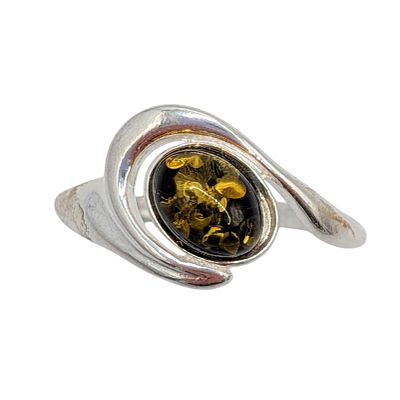 Sterling Silver Green Amber Swoop Ring. Sterling Silver, Green Amber Swoop Ring. Size 8.75. 