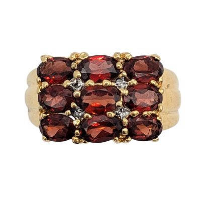Signed Gold Over Sterling Silver Garnet Row Ring. Signed Gold Over Sterling Silver, Garnet Row 