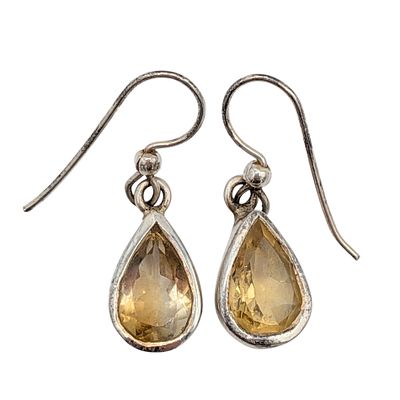 Sterling Silver Citrine Teardrop Dangle Earrings. Sterling Silver, Citrine Teardrop Dangle 