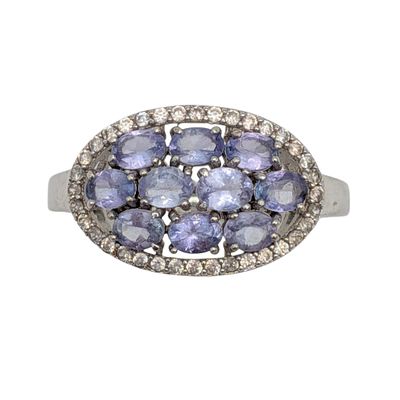 Signed Sterling Silver Tanzanite CZ Cluster Ring. Signed Sterling Silver, Tanzanite, CZ Cluster 