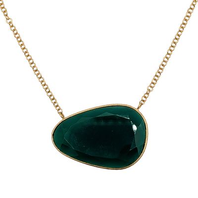 Signed Gold Over Sterling Silver Green Stone Necklace. Signed Gold Over Sterling Silver, Green 