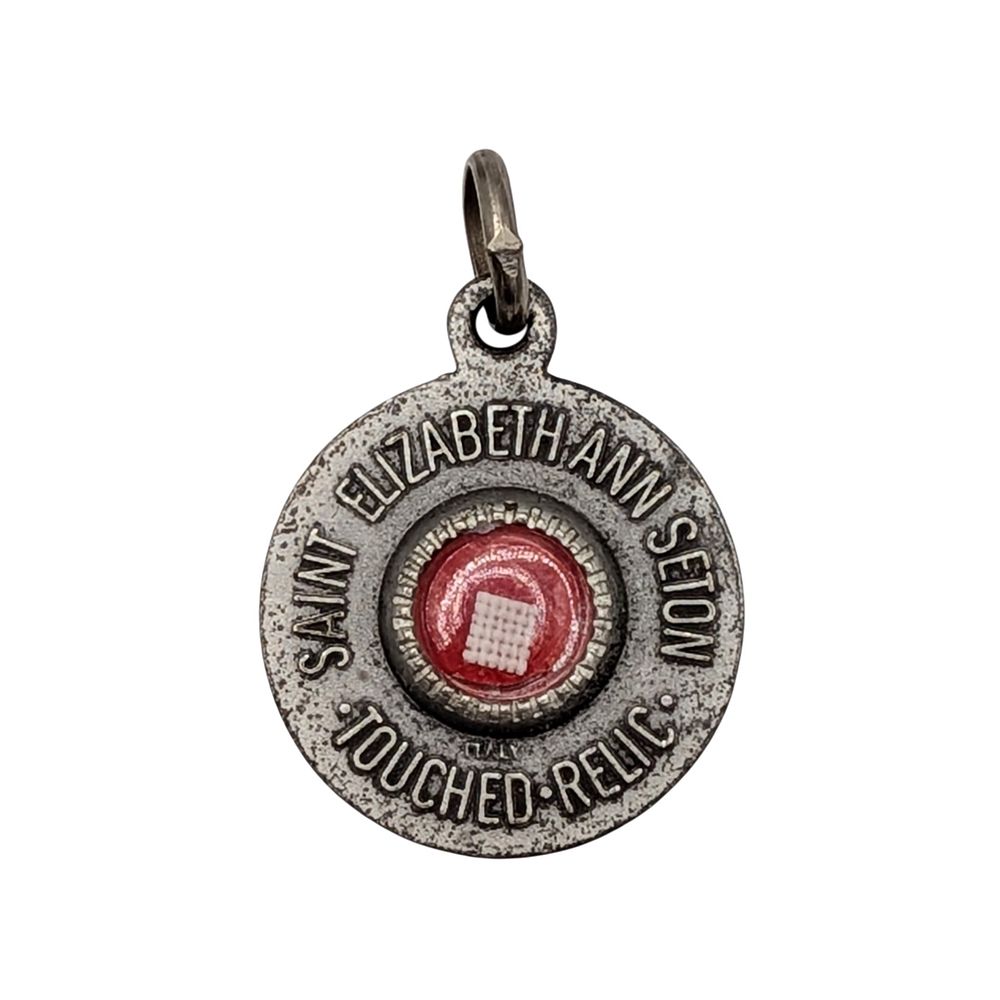 Lot 178: Signed Vintage Silver Tone Metal St. Elizabeth Ann Seton Relic Pendant