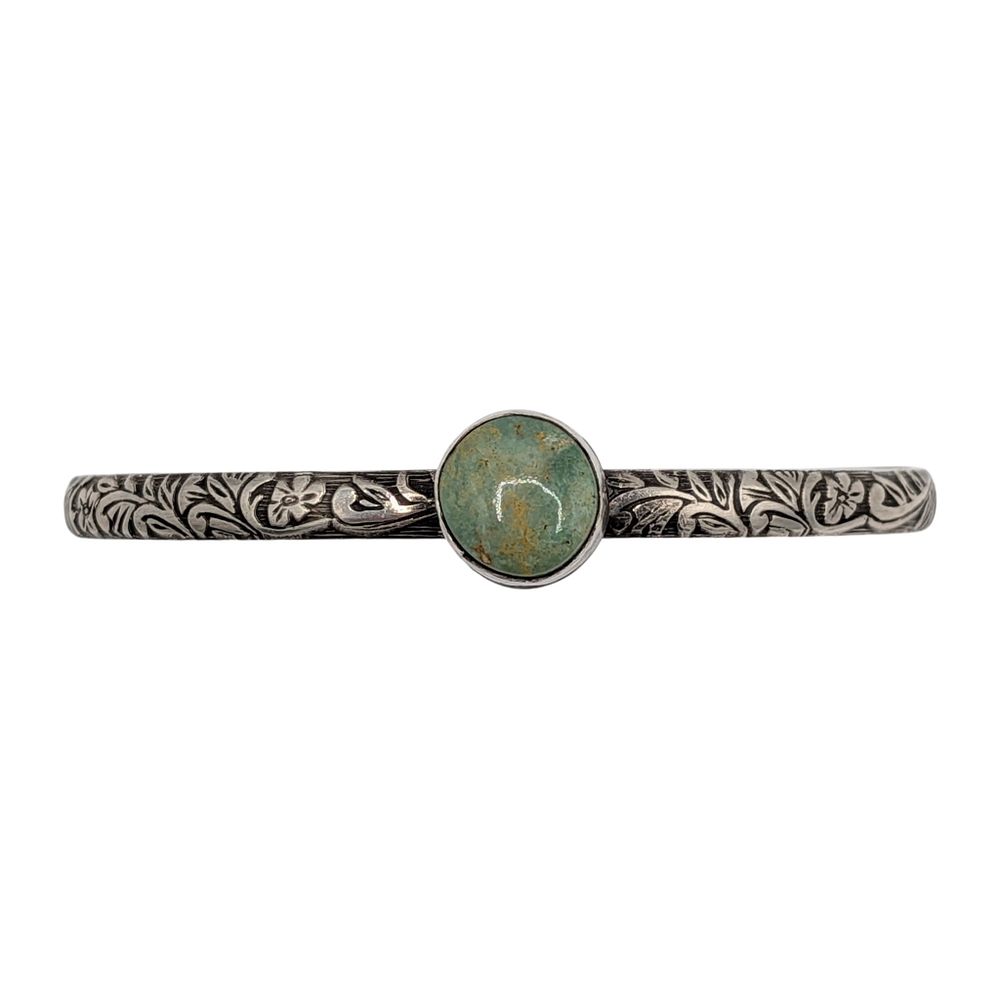 Lot 212: Southwestern Sterling Silver Turquoise Embossed Cuff Bracelet