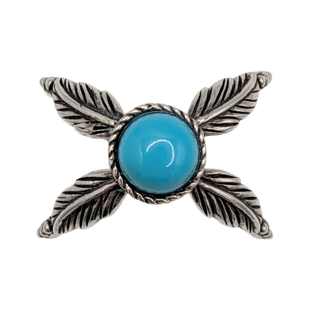Lot 229: Signed Southwestern Sterling Silver Turquoise Feather Criss Cross Ring