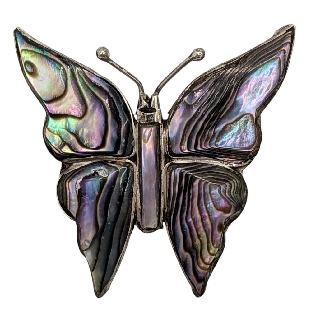 Lot 236: Mexico Sterling Silver Abalone Inlay Butterfly Brooch