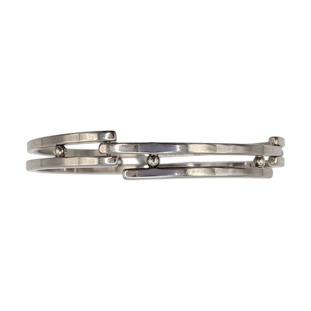 Lot 308: Sterling Silver Modernist Double Slat Clasp Bangle Bracelet