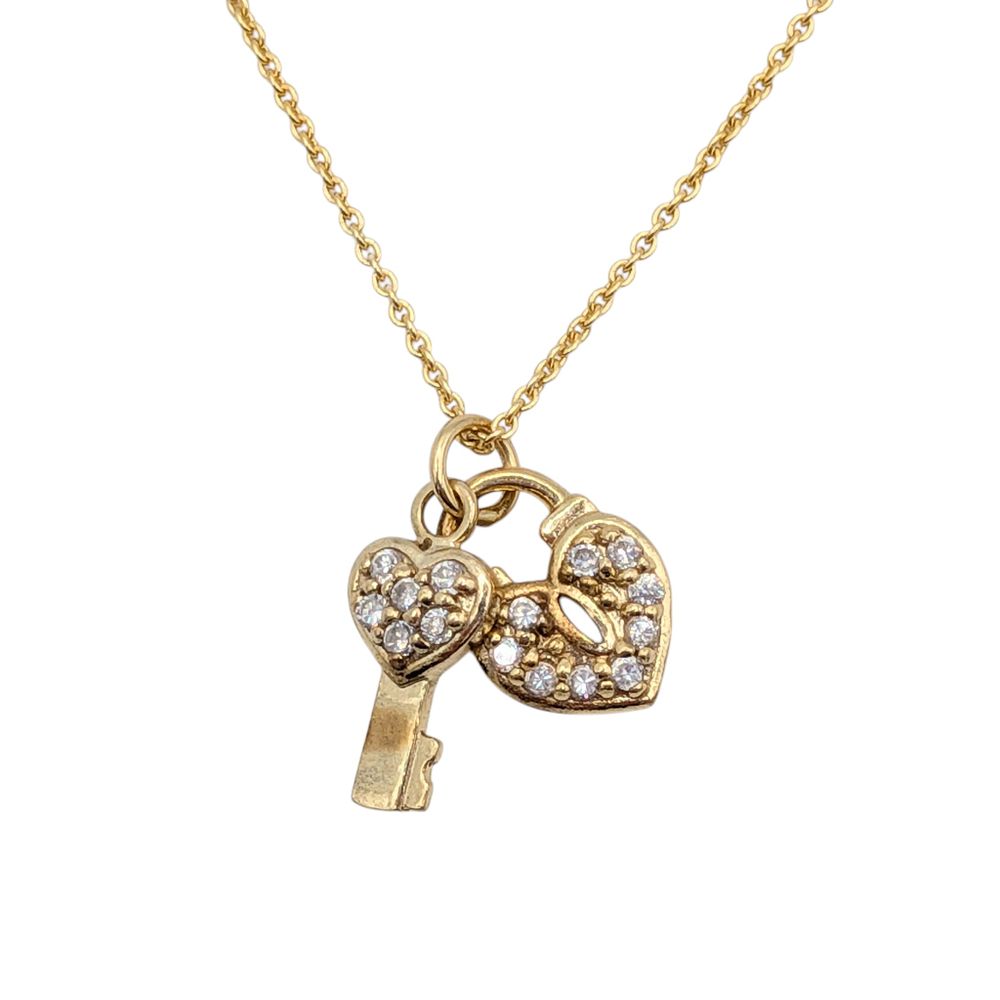 Lot 337: Gold Over Sterling Silver CZ Heart and Key Pendant Necklace