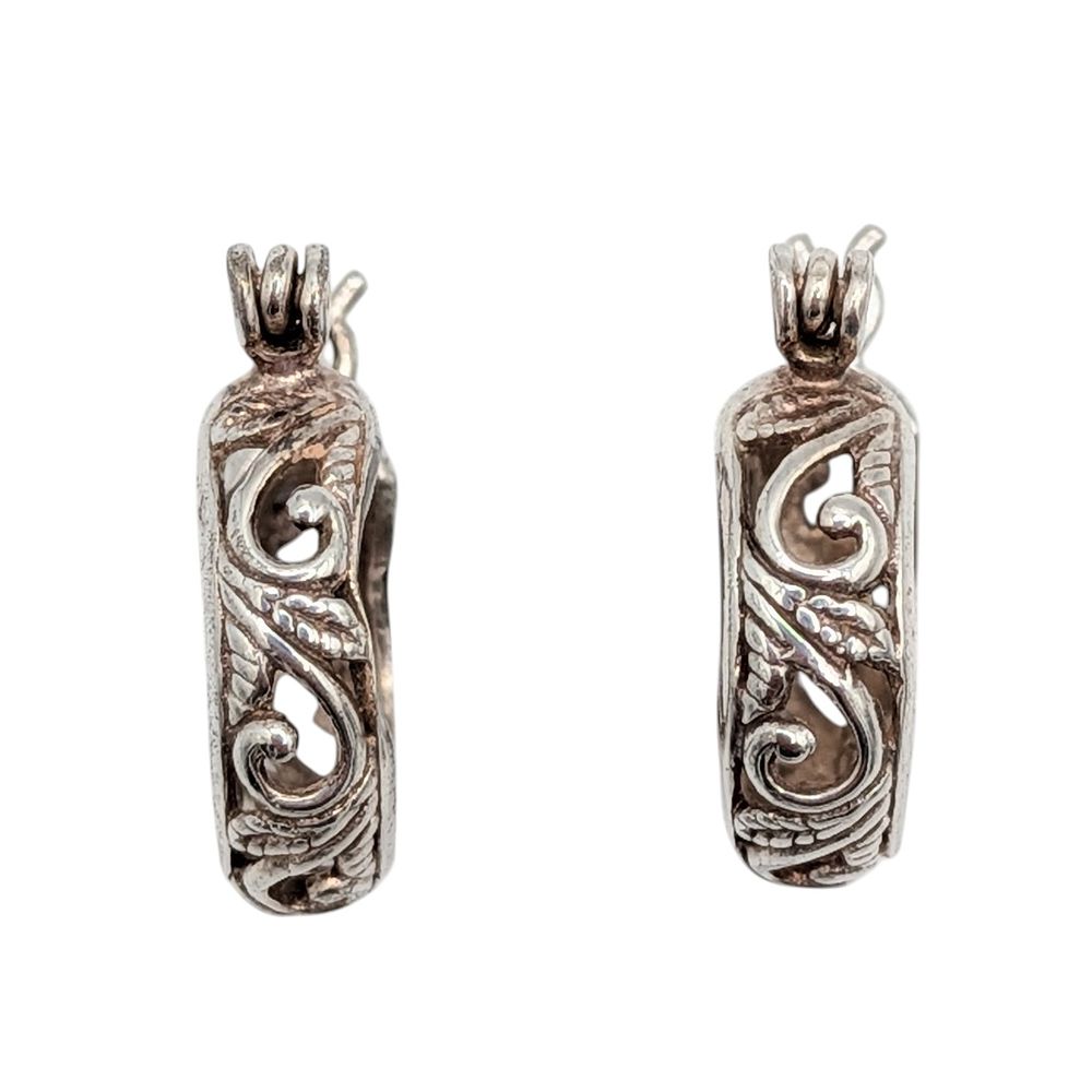 Lot 353: Signed Sterling Silver Scrollwork Hoop Earrings