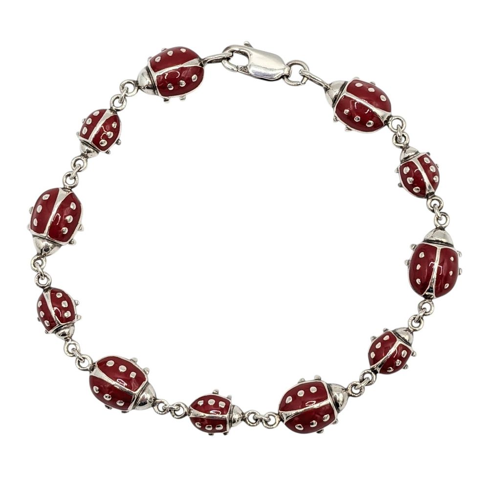 Lot 378: Sterling Silver Enamel Ladybug Bracelet