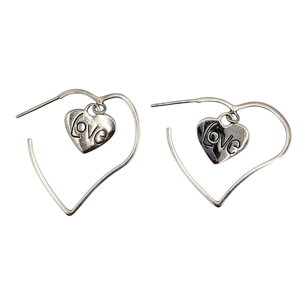 Lot 383: Signed Sterling Silver Double Love Heart Stud Earrings