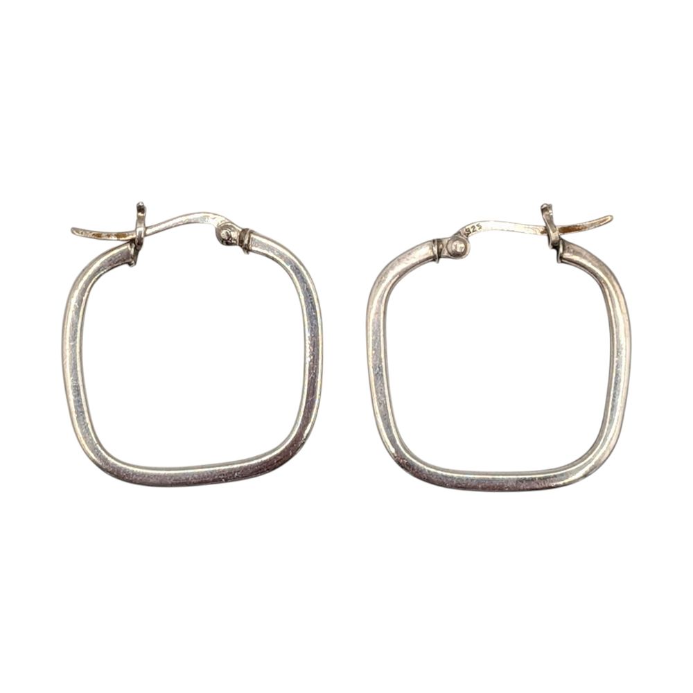 Lot 409: Sterling Silver Rounded Square Hoop Earrings