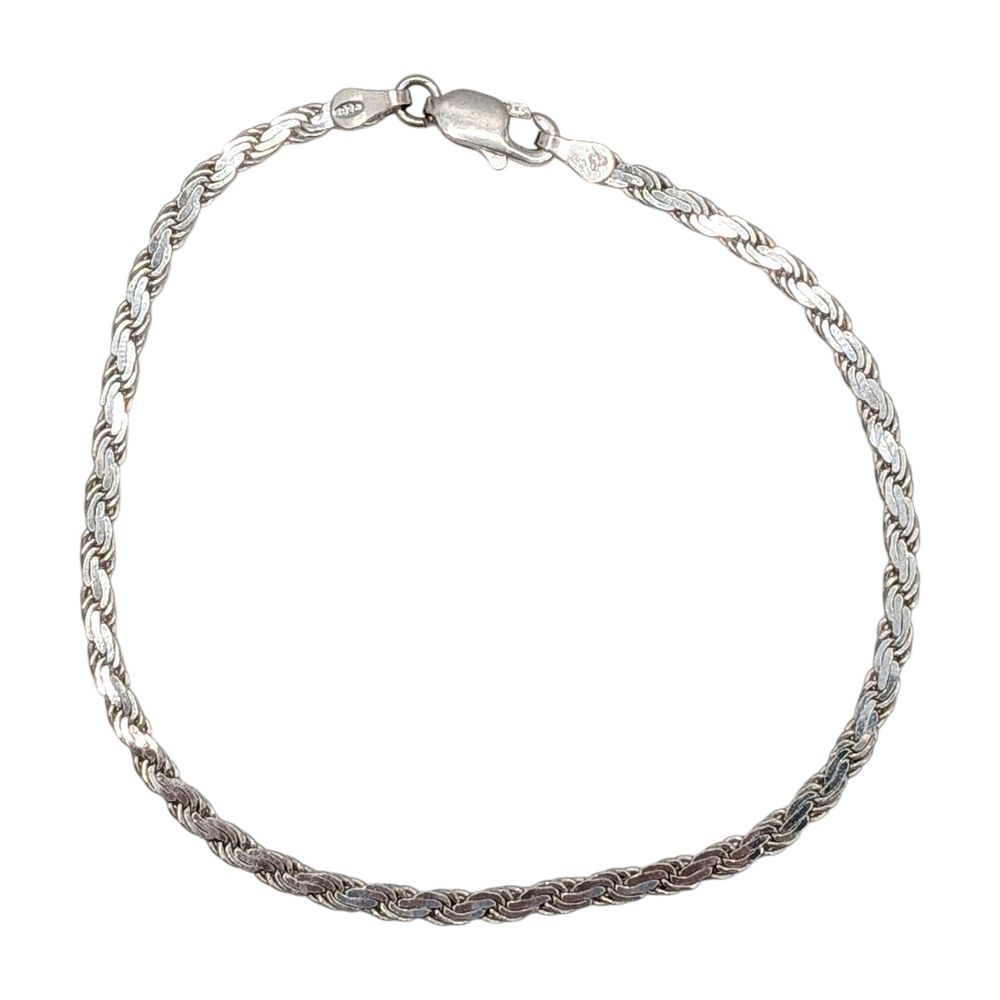 Lot 413: Signed Italian Sterling Silver Flat Rope Chain Bracelet