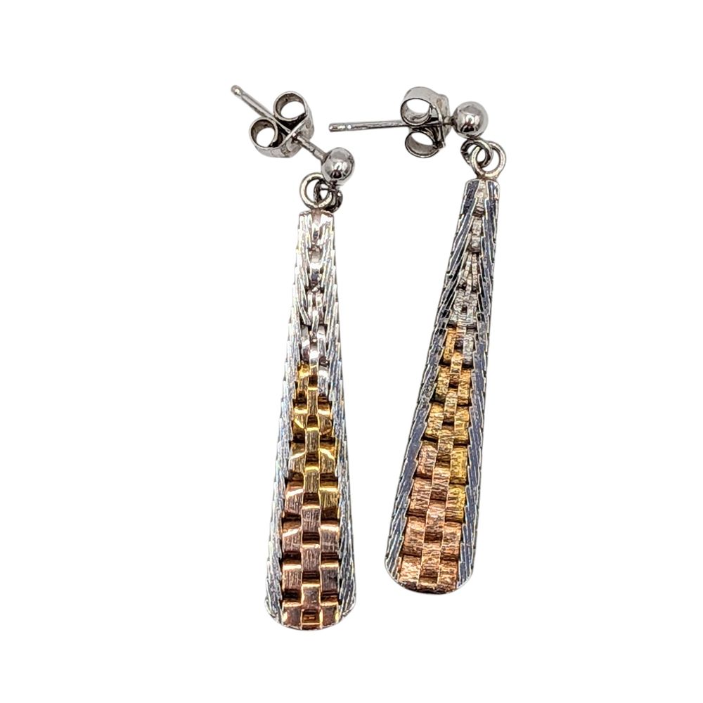 Lot 415: Italian Sterling Silver Rose Gold Plate Woven Dangle Stud Earrings