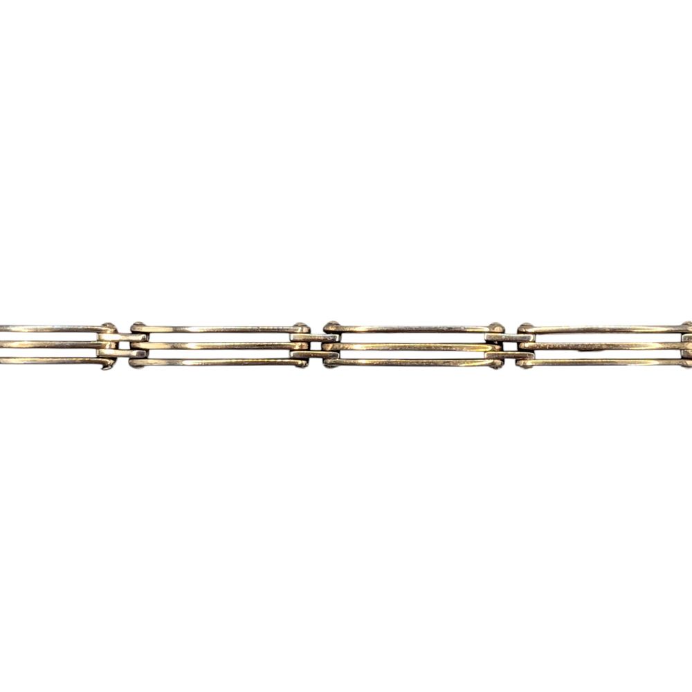 Lot 431: Signed Italian Gold Over Silver Triple Slat Link Bracelet