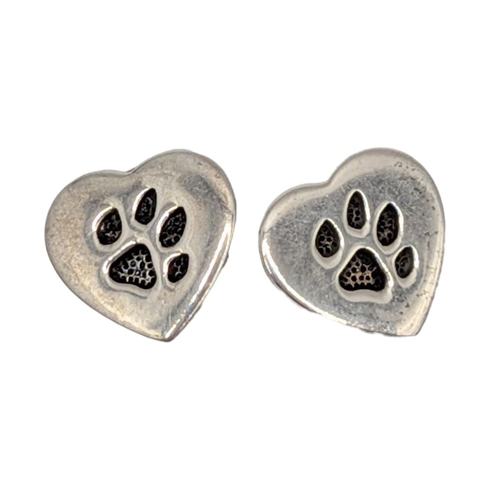 Lot 432: Sterling Silver Paw Print Heart Stud Earrings