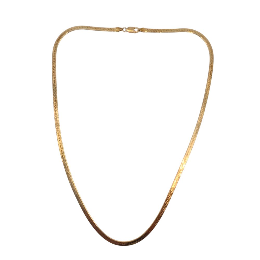 Lot 445: Signed Italian Gold Over Silver Herringbone Chain Necklace