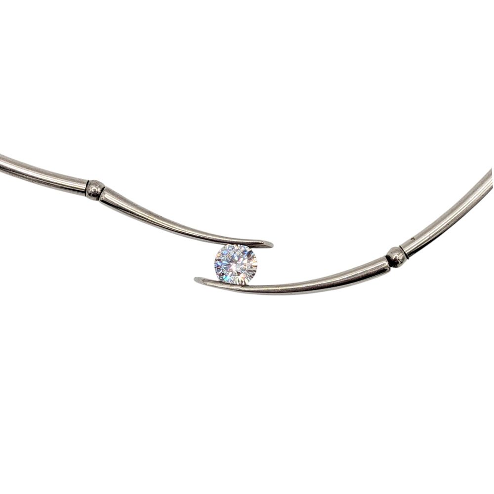 Lot 460: Sterling Silver CZ Tube Link Modern Solitaire Necklace