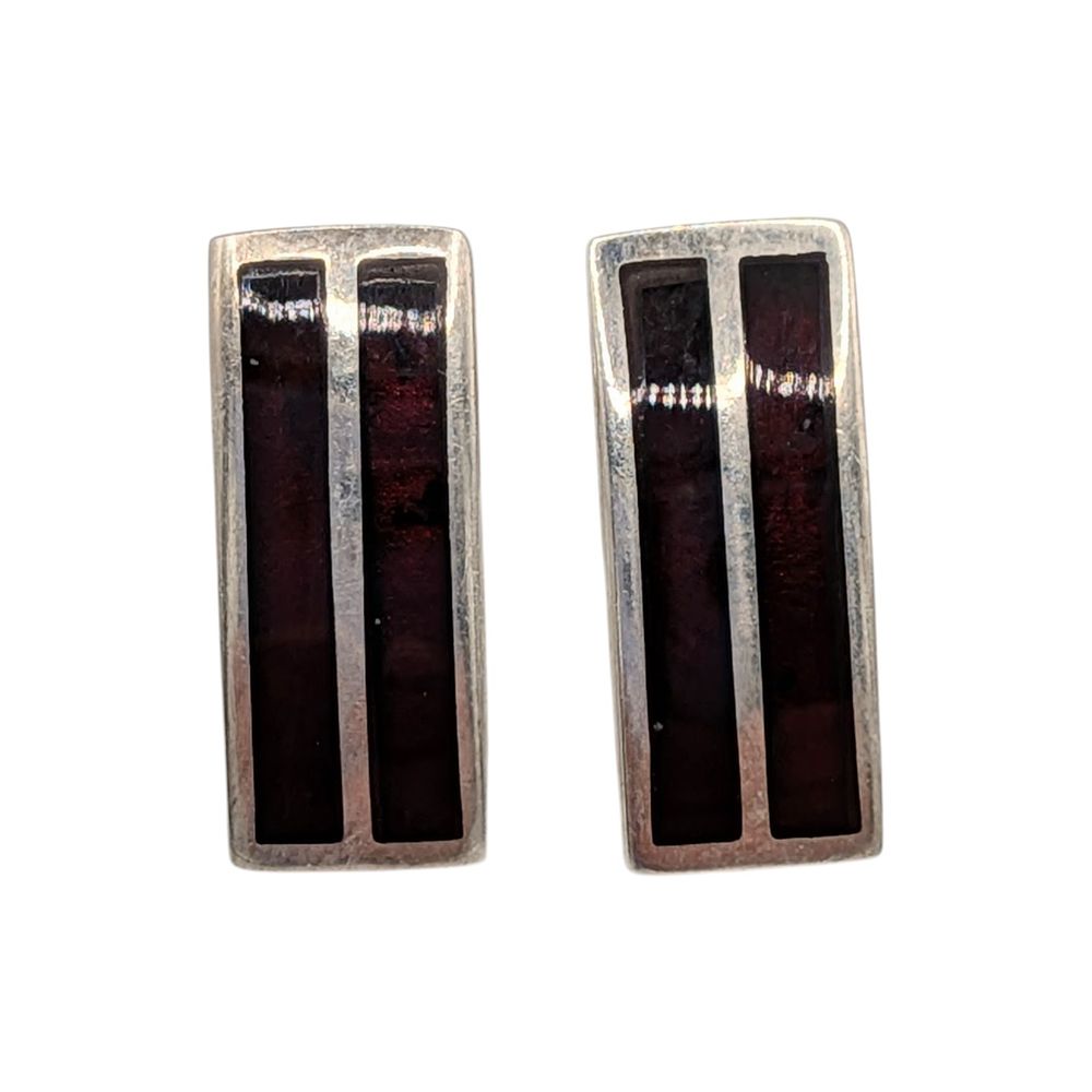 Lot 463: New Polish Sterling Silver Red Amber Two Stripe Stud Earrings