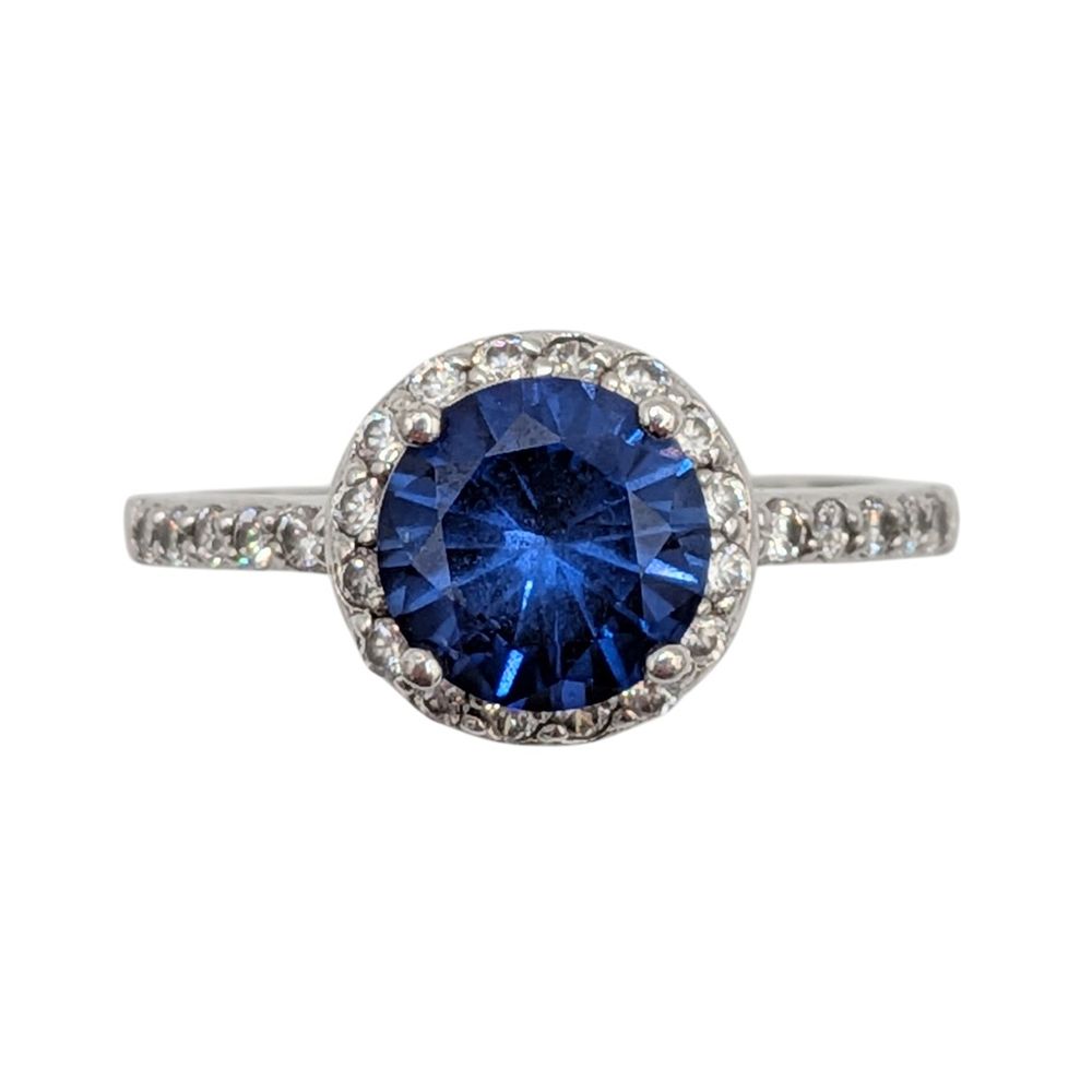 Lot 466: Signed Sterling Silver CZ Brilliant Cut Halo Ring